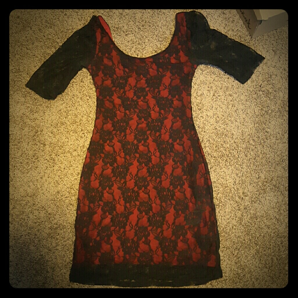 Black and red lace dress