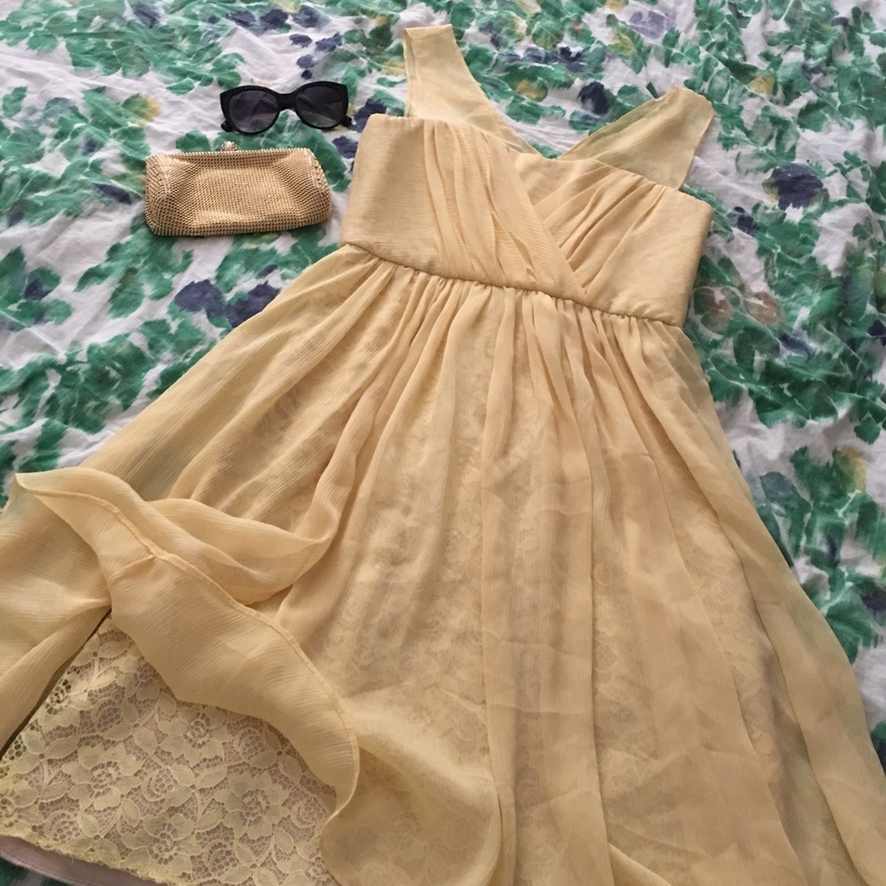 Vera Wang Sleeveless V Neck Pleated Flared Dress