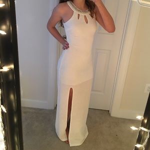 white glittery prom dress