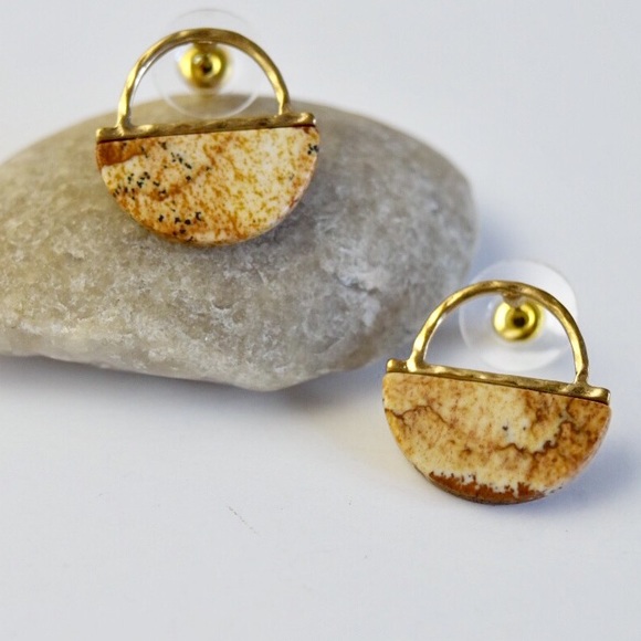 Jasper Half Moon Studs - Picture 2 of 3