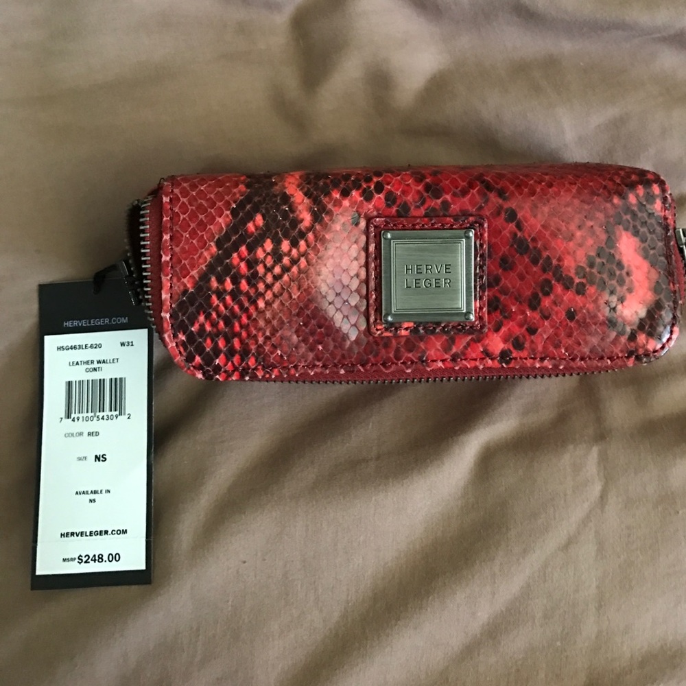 Herve Leger red snakeskin bag