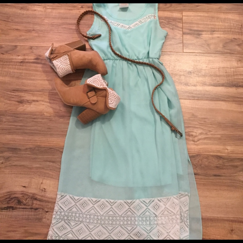 Long blue dress with white detail
