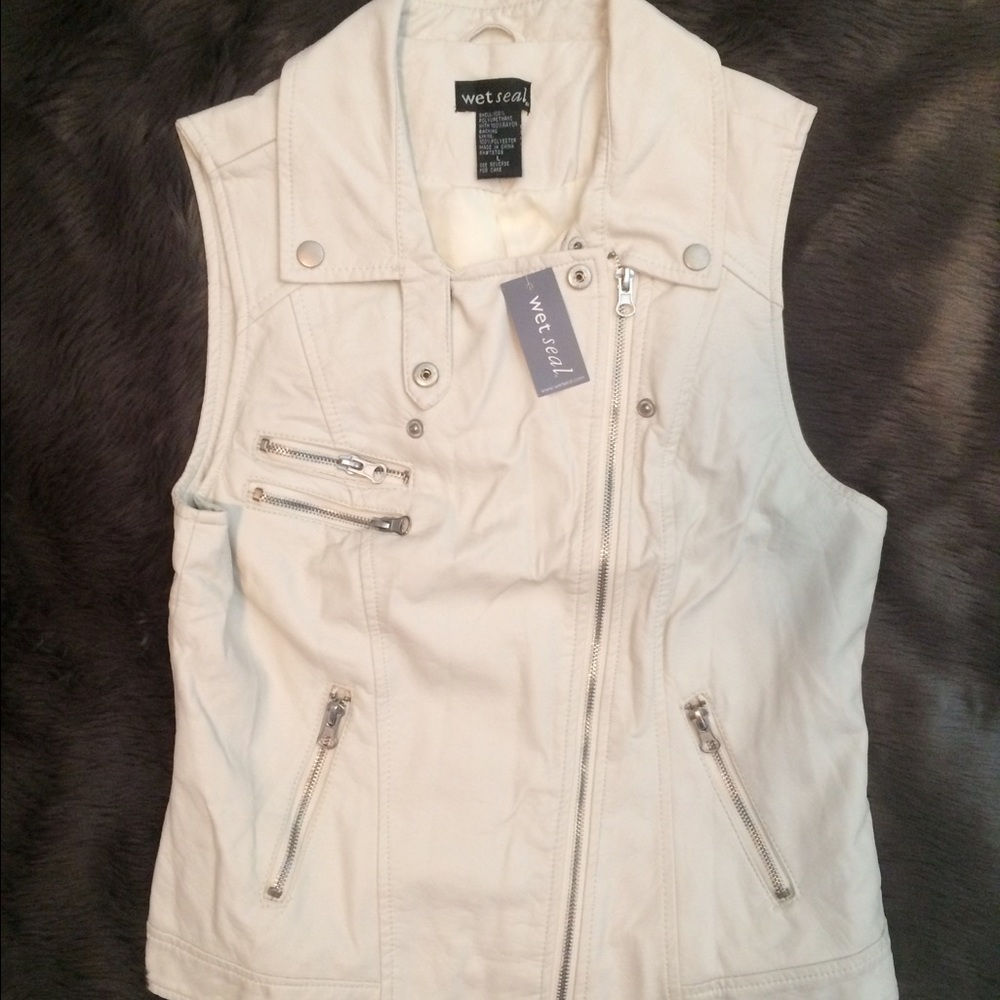 SOLD Wet seal white faux leather vest