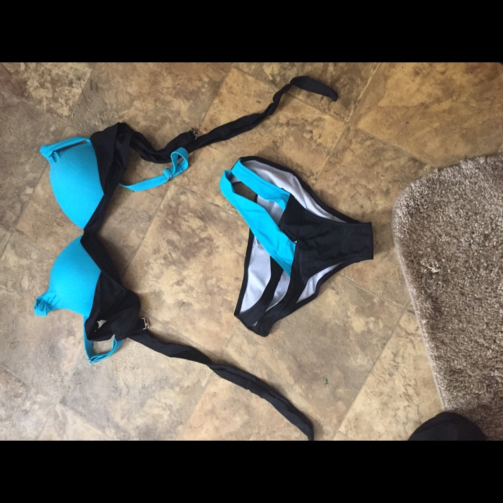 A large blue and black bathing suit