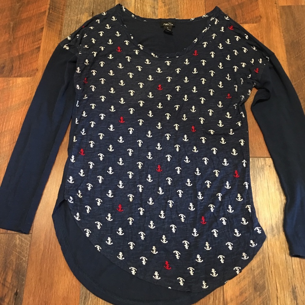 Navy, red, and white anchor long sleeve t-shirt