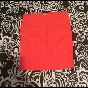 Red Lace Striped Spandex Mini Skirt