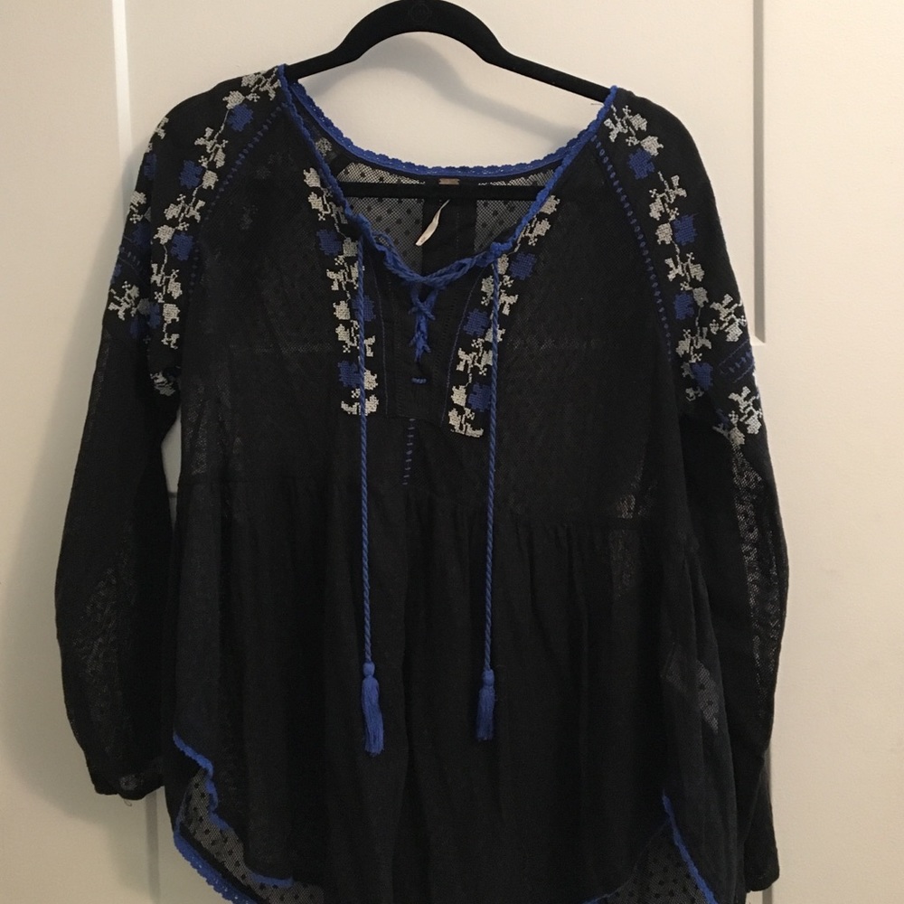Free People Black embroidered tunic