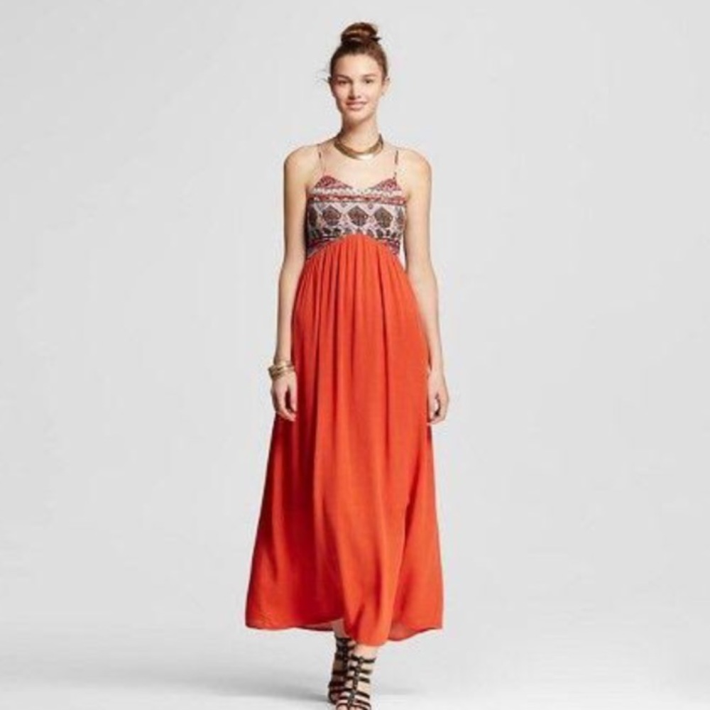 Mossimo Women's Embroidered Maxi Orange Dress