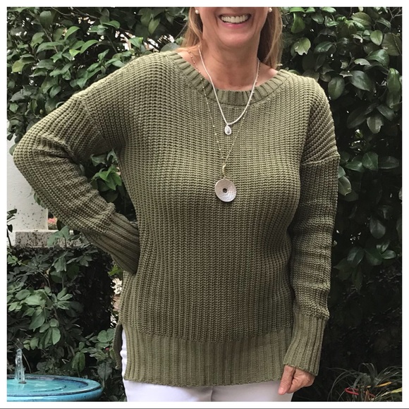 V-Plunge Lace-up Back LS Sweater in Olive - Picture 4 of 8