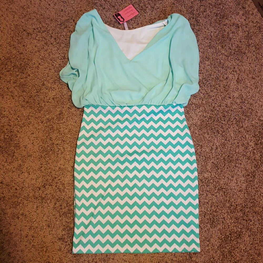 Teal and white chevron dress