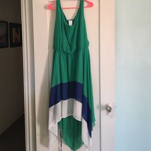 Green, Blue & White Hi-Low Dress
