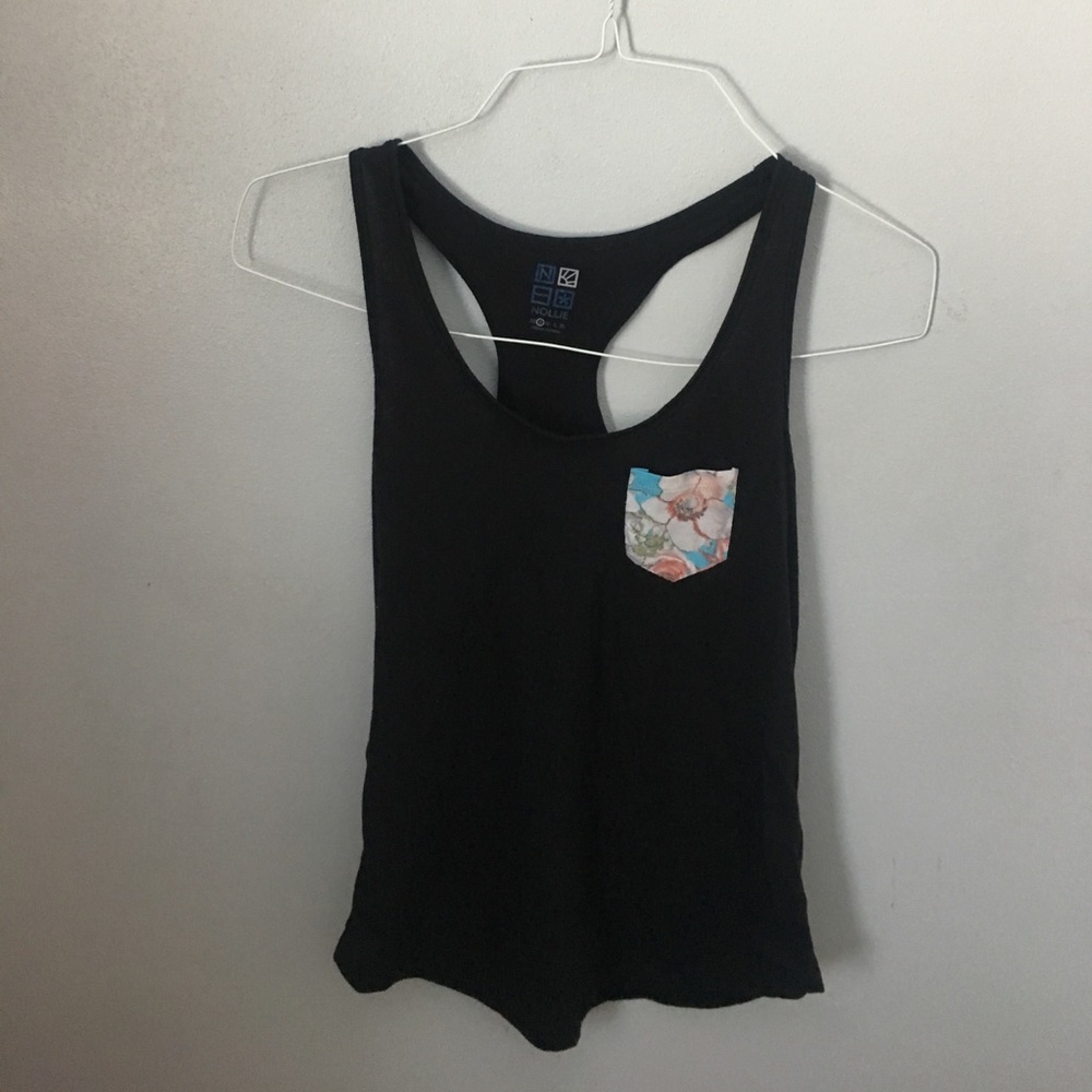 black tank top with floral pocket