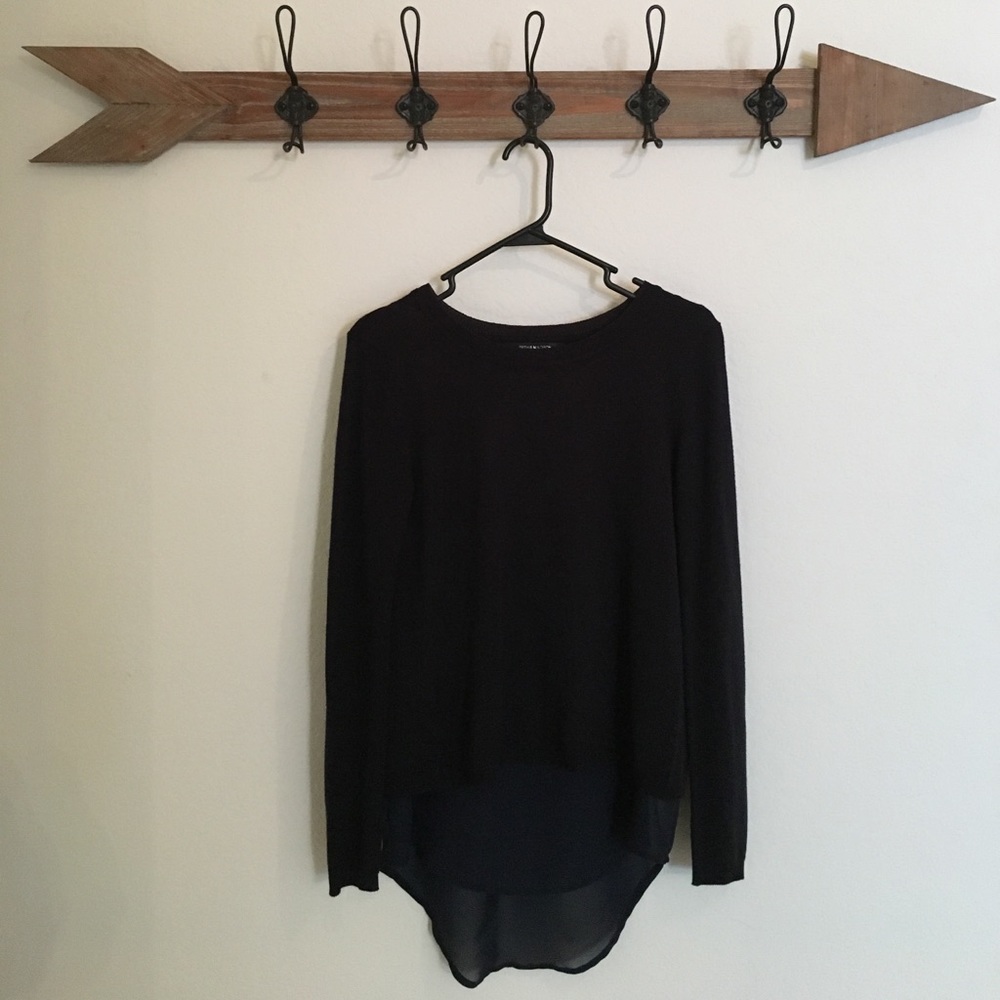 Navy Blue knit top with sheer underneath layers