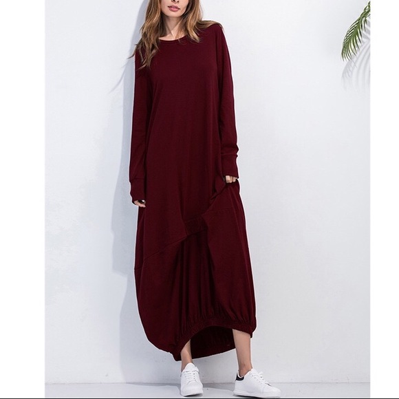Dresses & Skirts - Burgundy Cotton loose dress