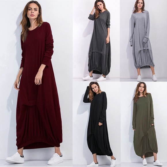 Burgundy Cotton loose dress - Picture 2 of 3