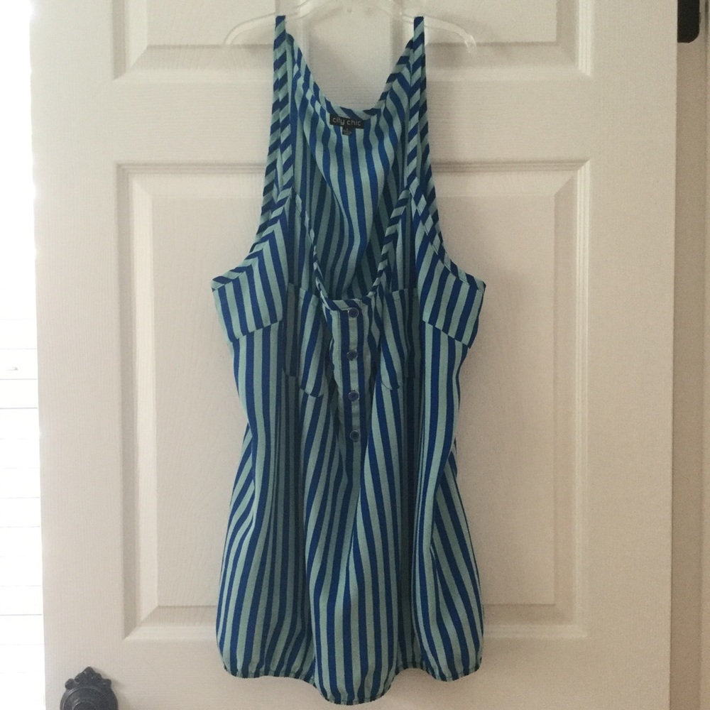 Neon Blue Striped Oversized Tunic Top