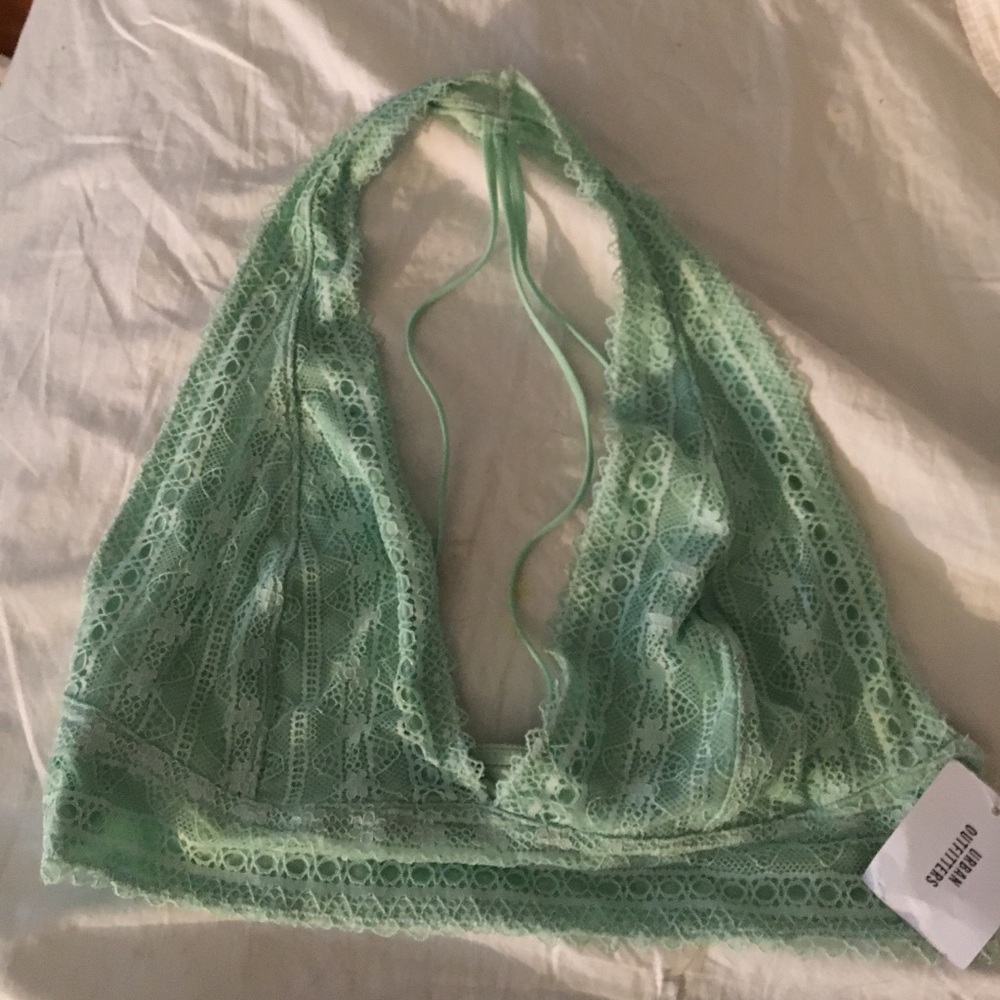 Strappy Back halter bralette. Mint green. NWT