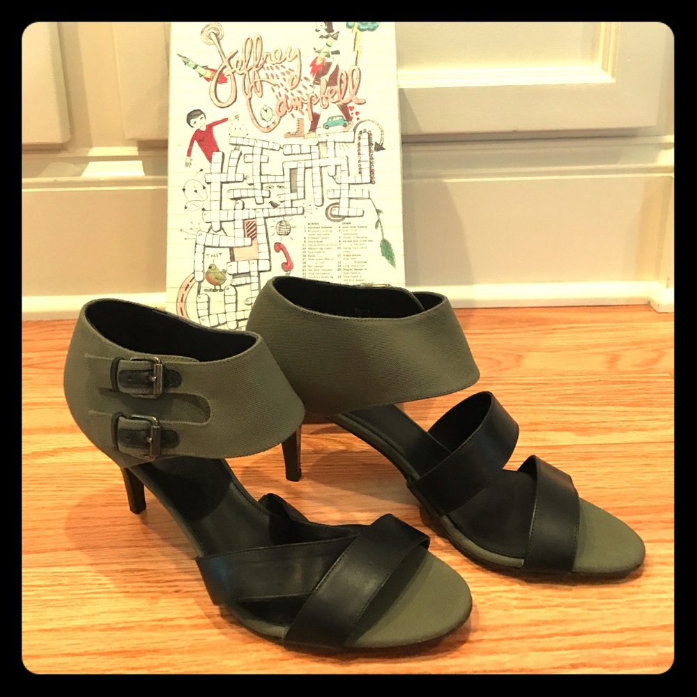 Green Khaki and Black Leather heels