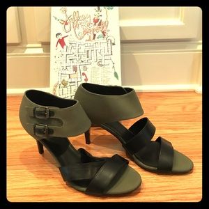 Green Khaki and Black Leather heels