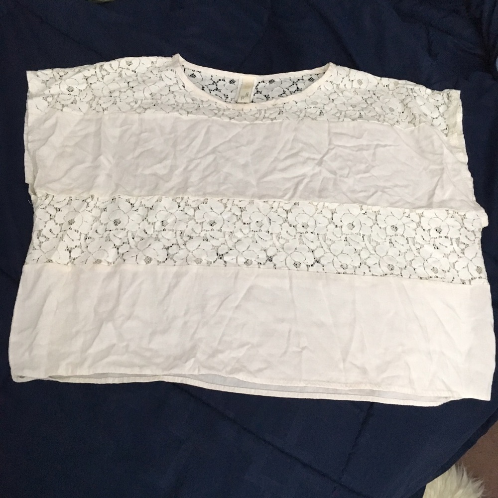 Cream Top with Lace Stripes