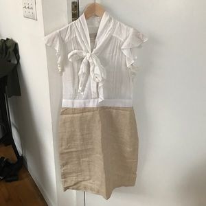 LOFT White and Tan Casual Dress. Size 0.