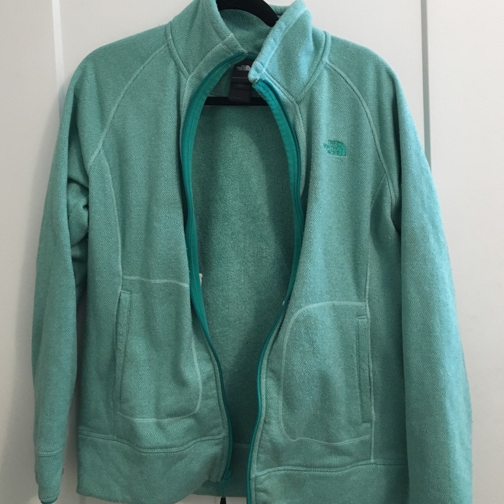 The North Face full zip teal jacket