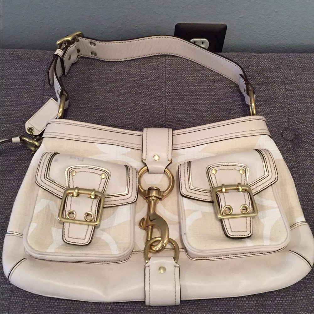 Coach Leather and Canvas Gold Buckle Handbag
