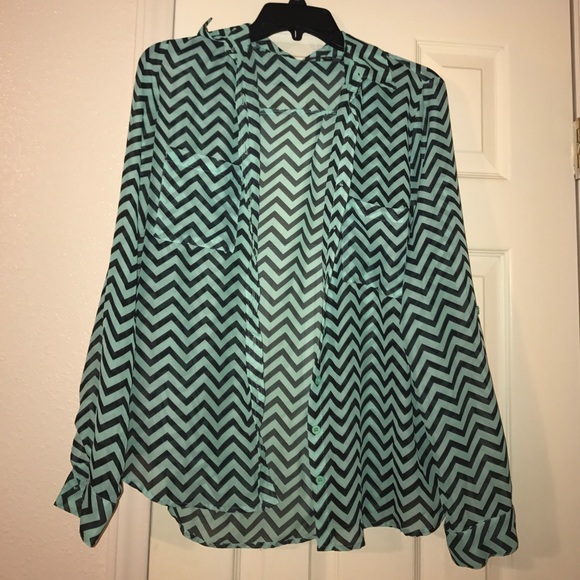 mint chevron patterned button up shirt!! - Picture 1 of 3