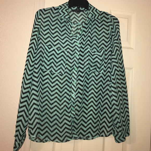 mint chevron patterned button up shirt!! - Picture 2 of 3