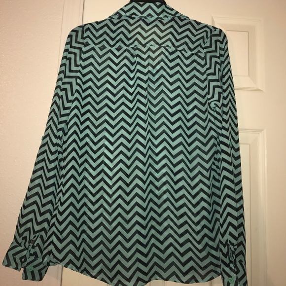 mint chevron patterned button up shirt!! - Picture 3 of 3