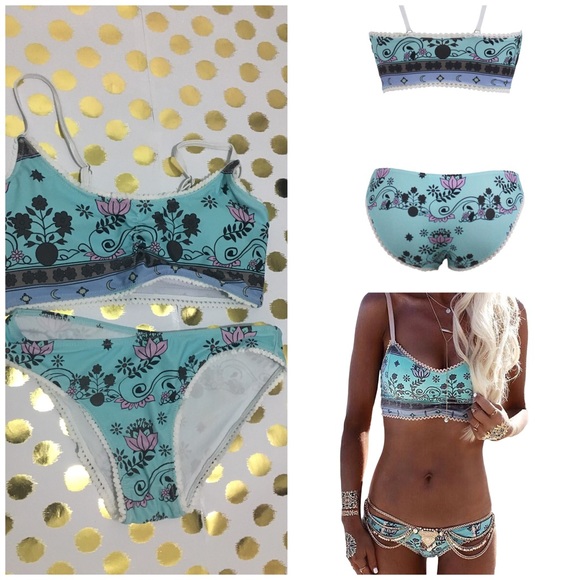 Light blue Bohemian Print Bikini Swimsuit - Picture 2 of 3