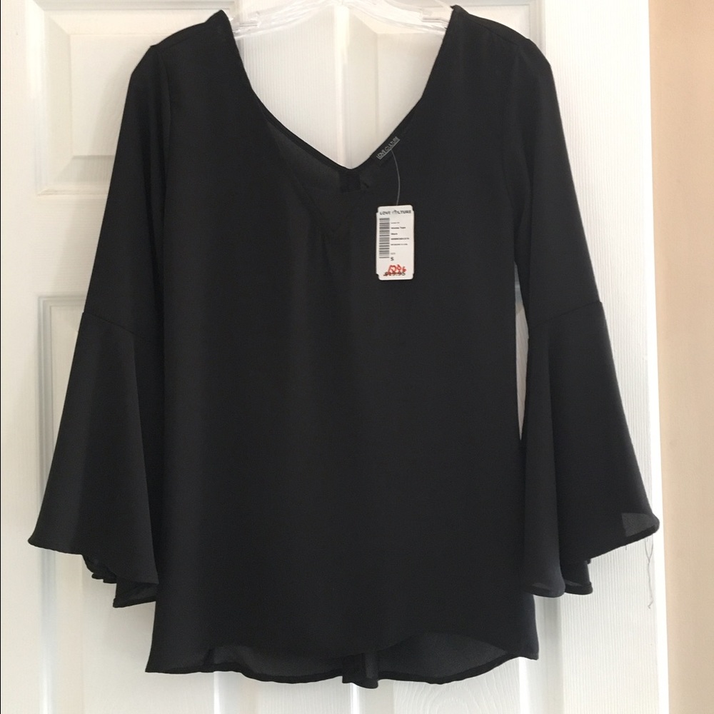 Black blouse with bell sleeves