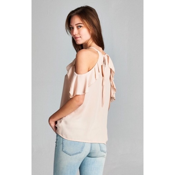 ❗️CLEARANCE❗️Pink Ruffle Cold Shoulder Tunic S M L - Picture 3 of 3