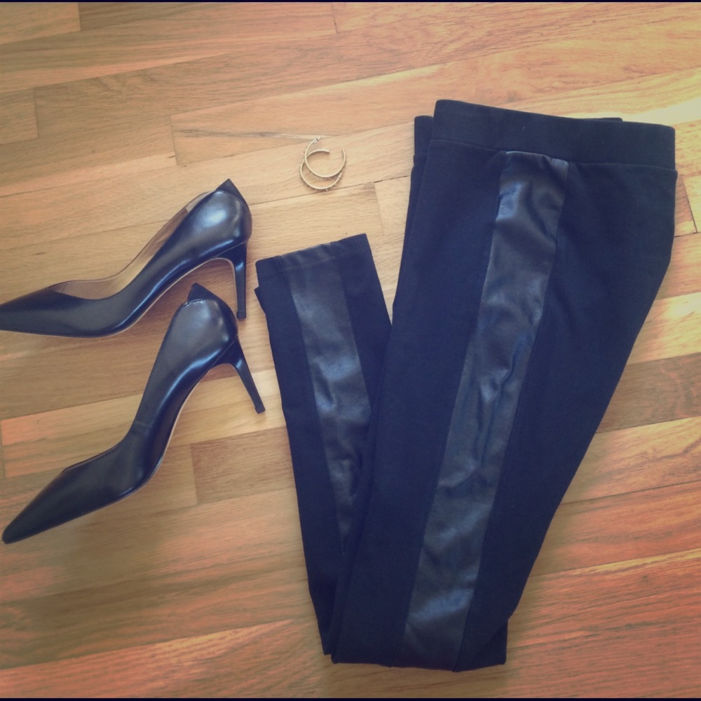 Edgy black leggings with faux leather detail