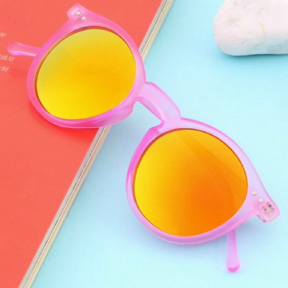 Round MIRROR Lense PINK Retro SUNGLASSES Gold BLUE - Picture 2 of 4