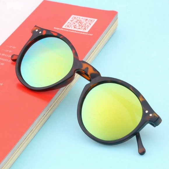 Round MIRROR Lense PINK Retro SUNGLASSES Gold BLUE - Picture 3 of 4