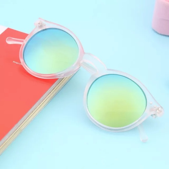 Round MIRROR Lense PINK Retro SUNGLASSES Gold BLUE - Picture 4 of 4