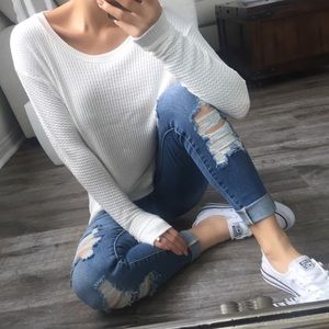 Soft Ivory Waffle Top from ekAttire