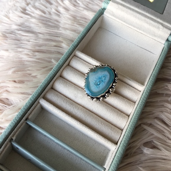Jewelry - 🦋Sky Blue Agate & Sterling Silver Ring • Size 7.5