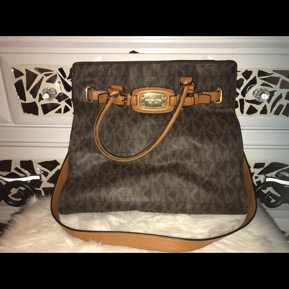 Brown Monogram Michael Kors Large Hamilton Tote