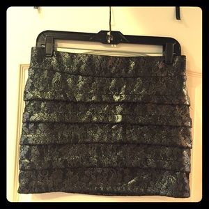 NWT Shimmering Black and Silver Lace Mini Skirt