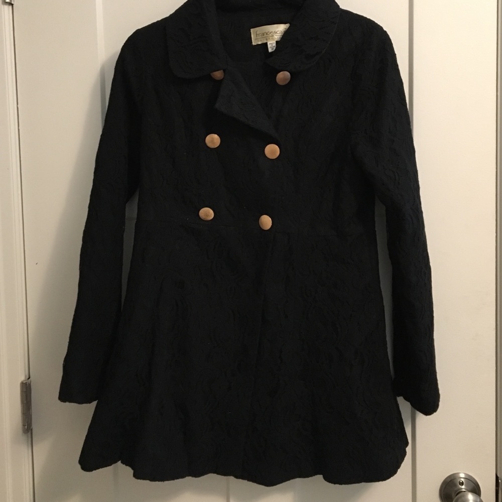 Francesca's Black Lace peplum-style coat