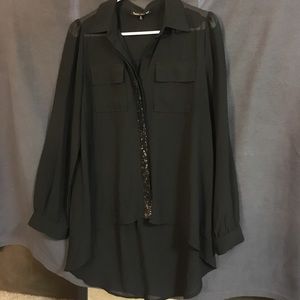Black Sheer Button Down Top