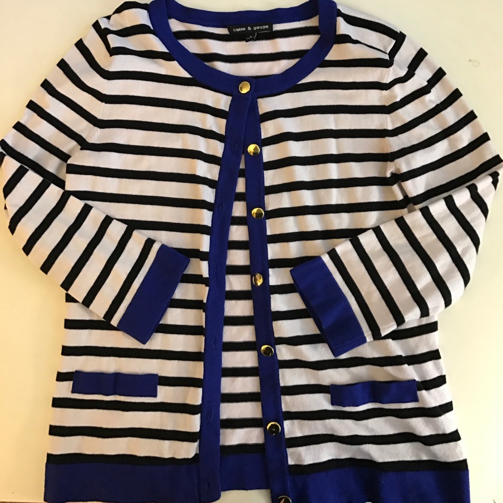 Stripped, gold button cardigan