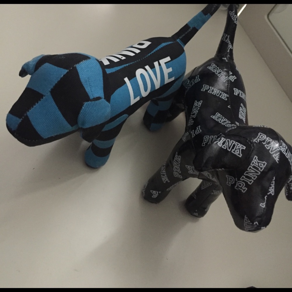 (2) PINK dogs, blue and black