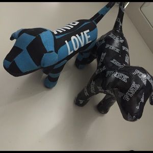 (2) PINK dogs, blue and black