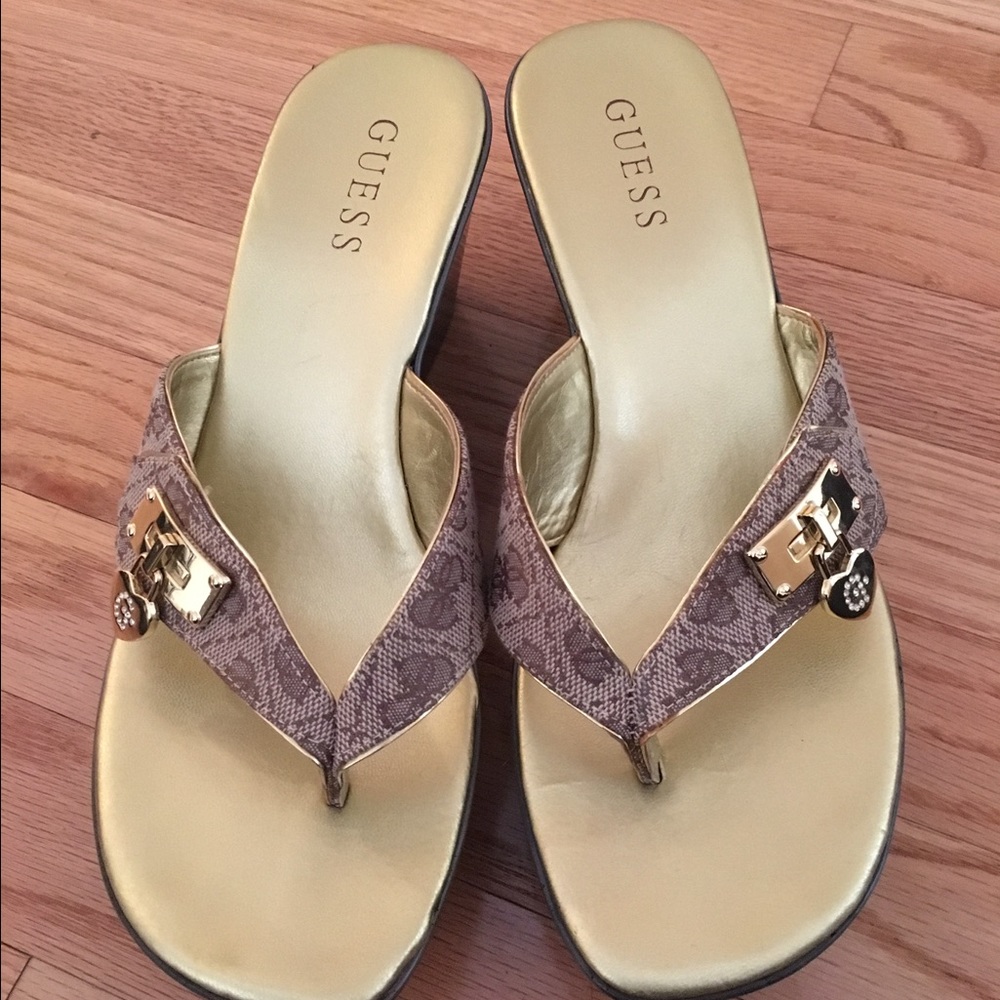 Gold guess sandal wedges