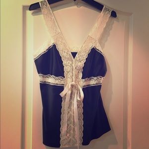 Classic Ivory Lace & Black Silk Cami