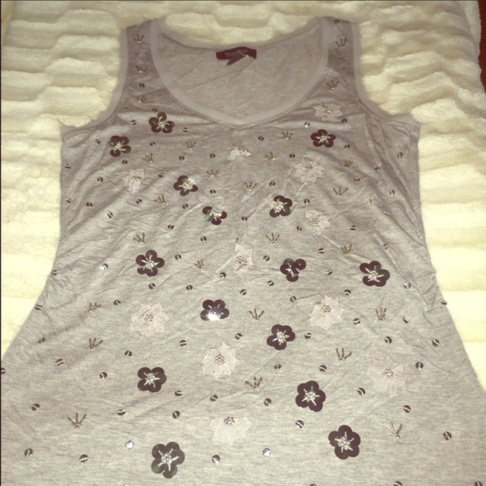 Embellished gray sleeveless tank