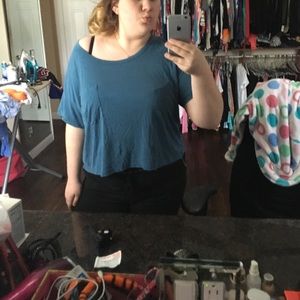 Teal Boxy Pocket Cropped Tee